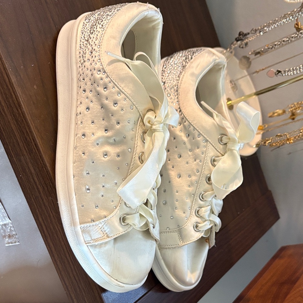 Chic Cream Women's Sneakers with Rhinestone Detail (wedding)